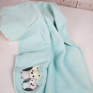 Just Born Blue Owl Waffle Baby Boy Receiving Blanket Teal Aquamarine